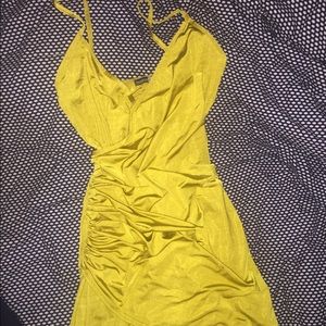 Gold right mini dress with side slit